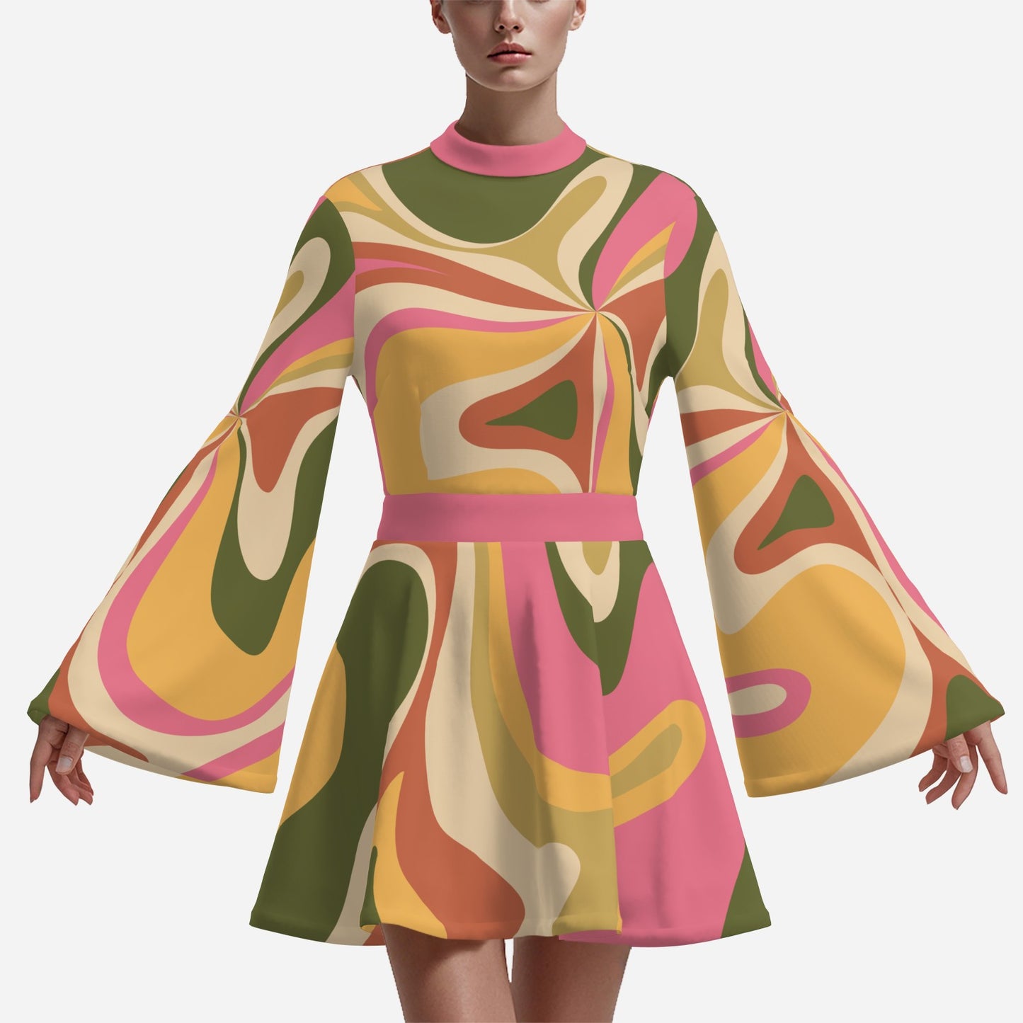 Green & Pink Groovy 70s Style Dress | 70s Disco Dress Style | Vintage Chiffon A-Line Mini Dress | Retro Inspired Clothing | Trendy Hip Buys