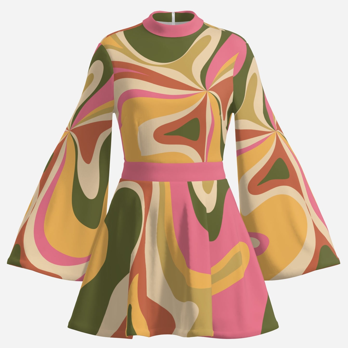 Green & Pink Groovy 70s Style Dress | 70s Disco Dress Style | Vintage Chiffon A-Line Mini Dress | Retro Inspired Clothing | Trendy Hip Buys