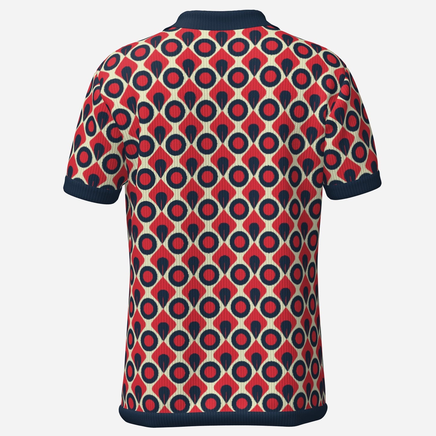 70s Polo Shirt | Retro Knit Disco Shirt | Mod Red & Blue Geometric Polo | Vintage Style Top – Trendy Hip Buys