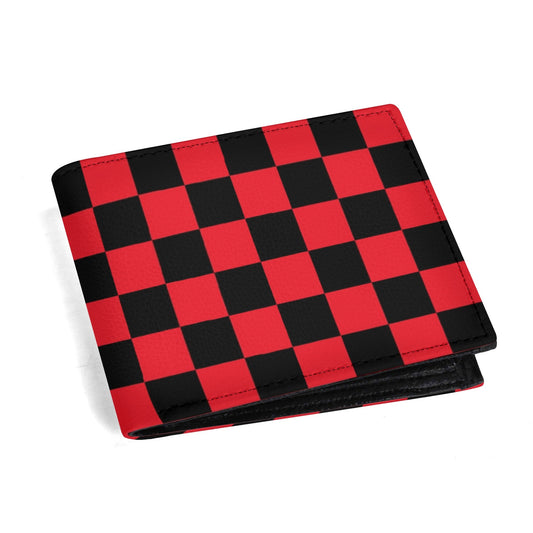 Retro Wallet for Men | Y2K Red & Black Checker Wallet | Funky PU Leather Bi-Fold Wallet | Artistic & Unique Men’s Wallet