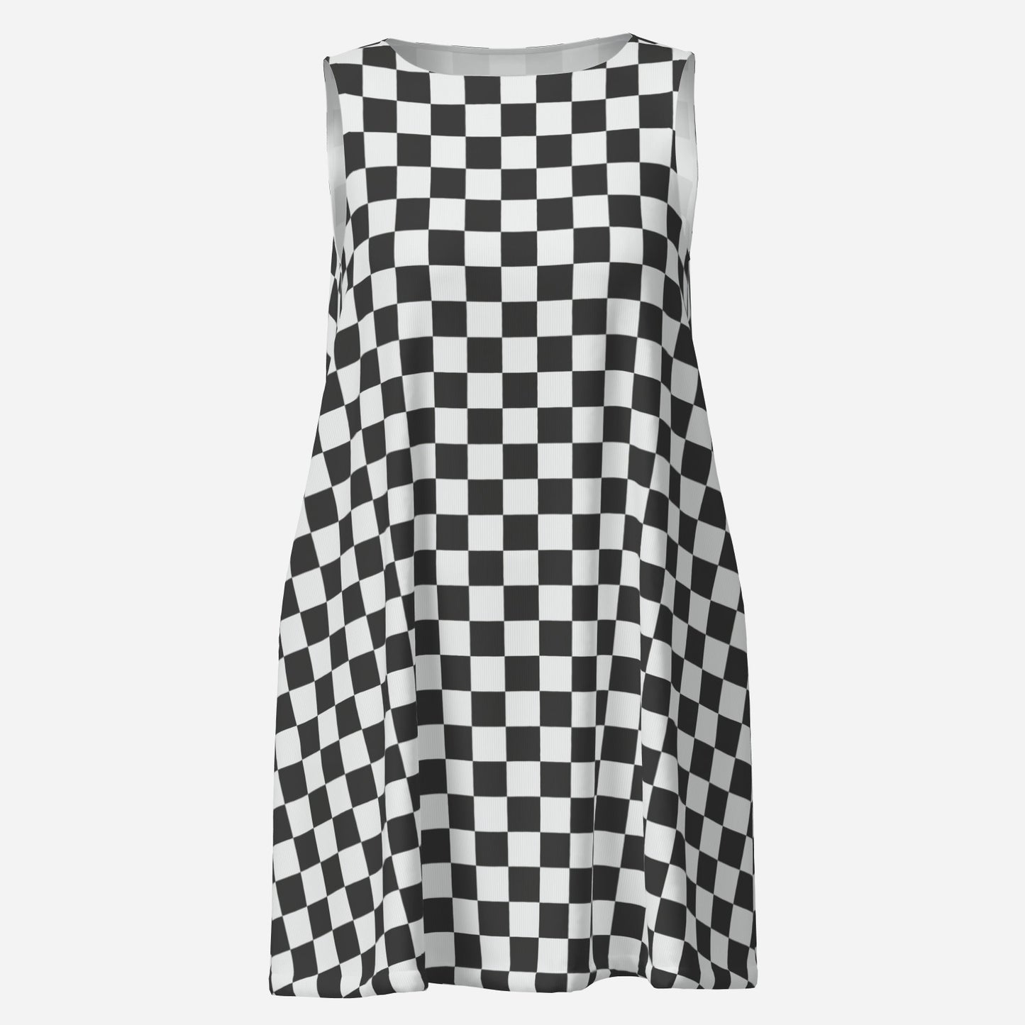 Retro Black & White Checker Mini Dress | 60s Mod Sleeveless Tent Dress