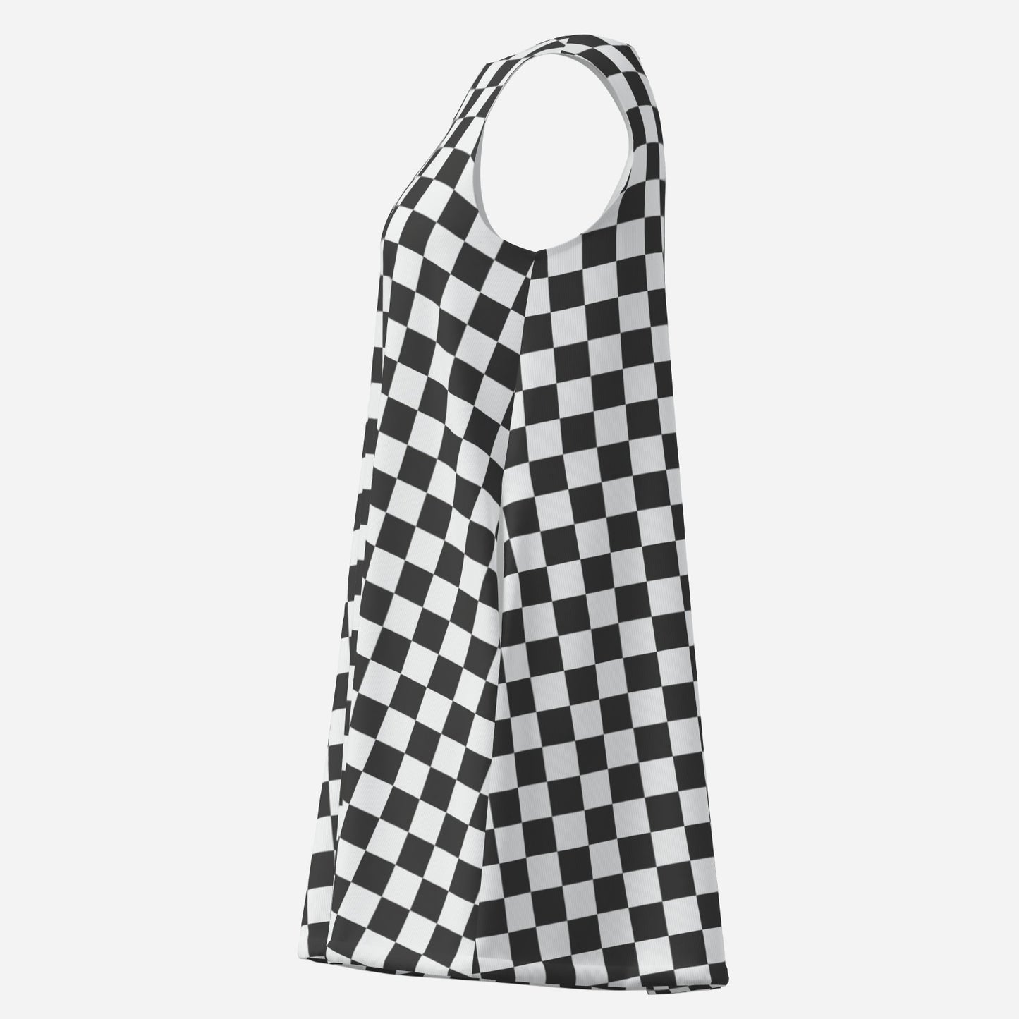Retro Black & White Checker Mini Dress | 60s Mod Sleeveless Tent Dress