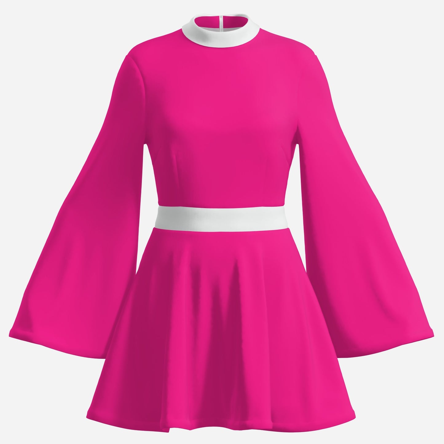 70s Dress Style | Vintage 70s Chiffon Dresses | Retro Pink & White Bell Sleeve Dress | A-Line 70s Mini Dresses