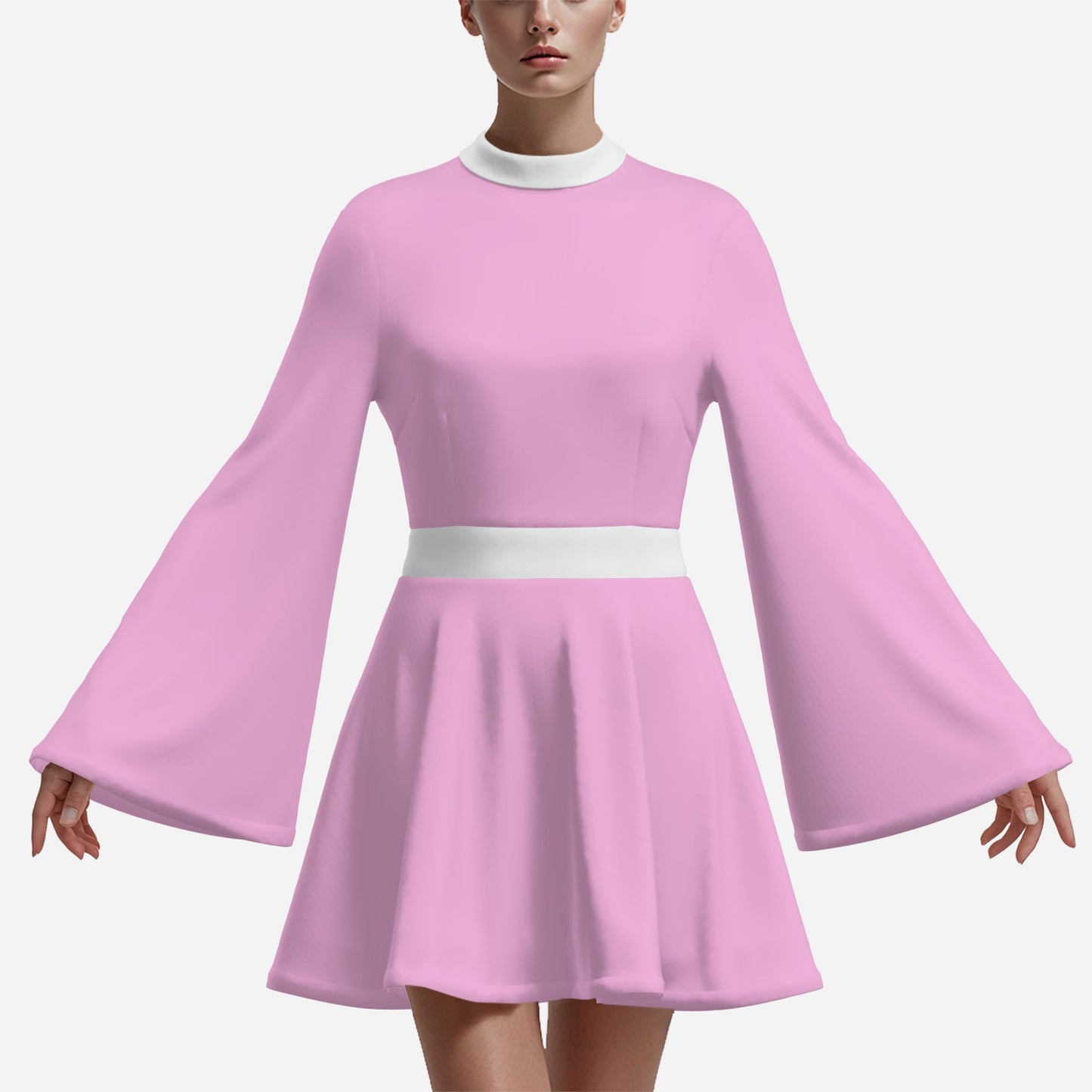 70s Dress Style | Vintage 70s Chiffon Dresses | 70s STyle Pink Bell Sleeve Dress | A-Line 70s Mini Dresses