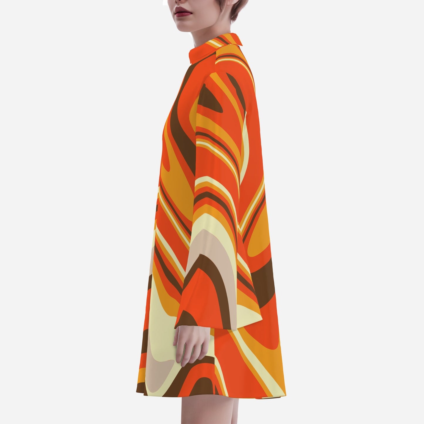 70s Dress Style, Boho Bell Sleeve Dress, 70s Dress Style, Orange Dress, Disco Dress, ChiffonTent Dress