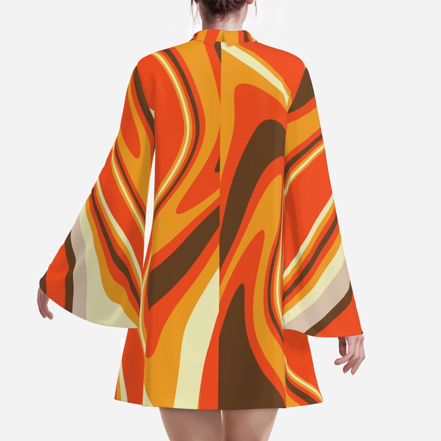 70s Dress Style, Boho Bell Sleeve Dress, 70s Dress Style, Orange Dress, Disco Dress, ChiffonTent Dress