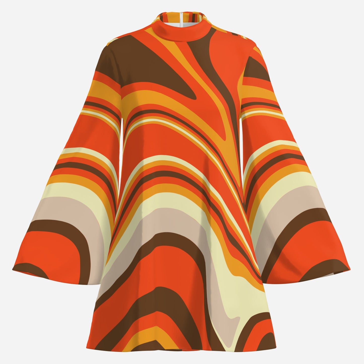 70s Dress Style, Boho Bell Sleeve Dress, 70s Dress Style, Orange Dress, Disco Dress, ChiffonTent Dress