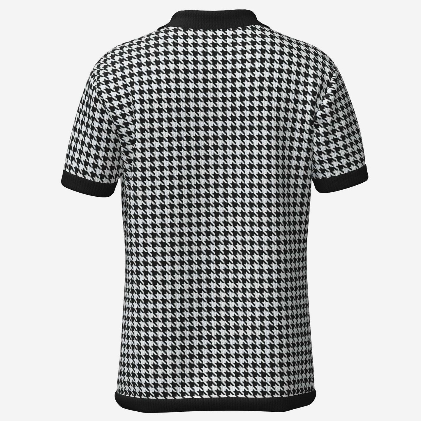 Retro Men's Houndstooth Knit Polo Shirt | 60s 70s Style Dagger Wing Collar Shirt