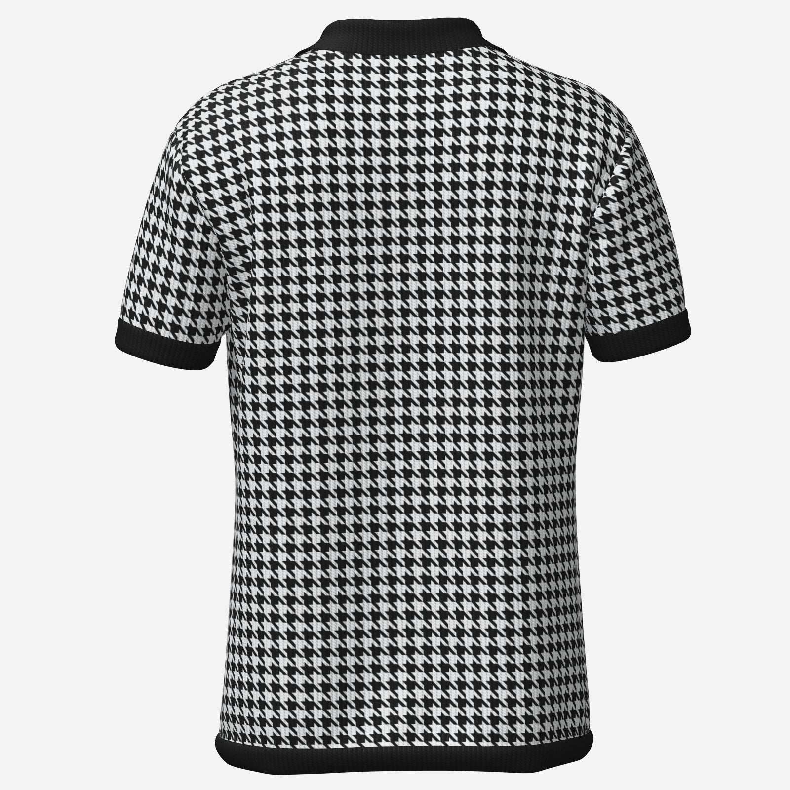 Retro Men's Houndstooth Knit Polo Shirt | 60s 70s Style Dagger Wing Collar Shirt