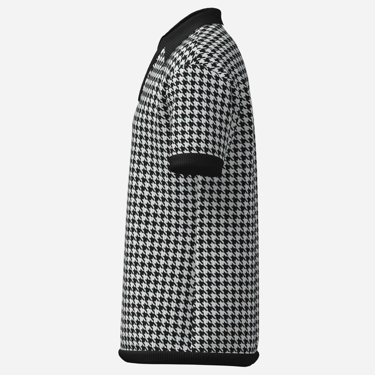 Retro Men's Houndstooth Knit Polo Shirt | 60s 70s Style Dagger Wing Collar Shirt