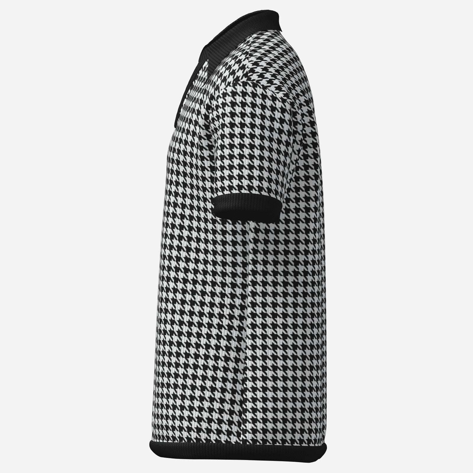 Retro Men's Houndstooth Knit Polo Shirt | 60s 70s Style Dagger Wing Collar Shirt
