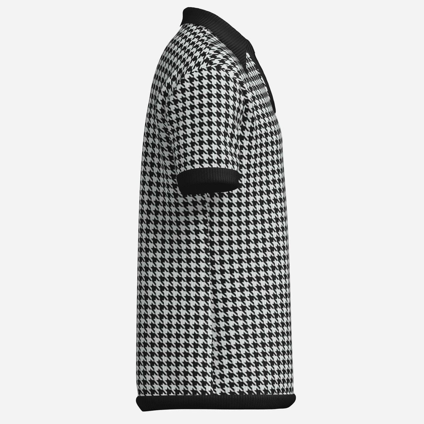 Retro Men's Houndstooth Knit Polo Shirt | 60s 70s Style Dagger Wing Collar Shirt