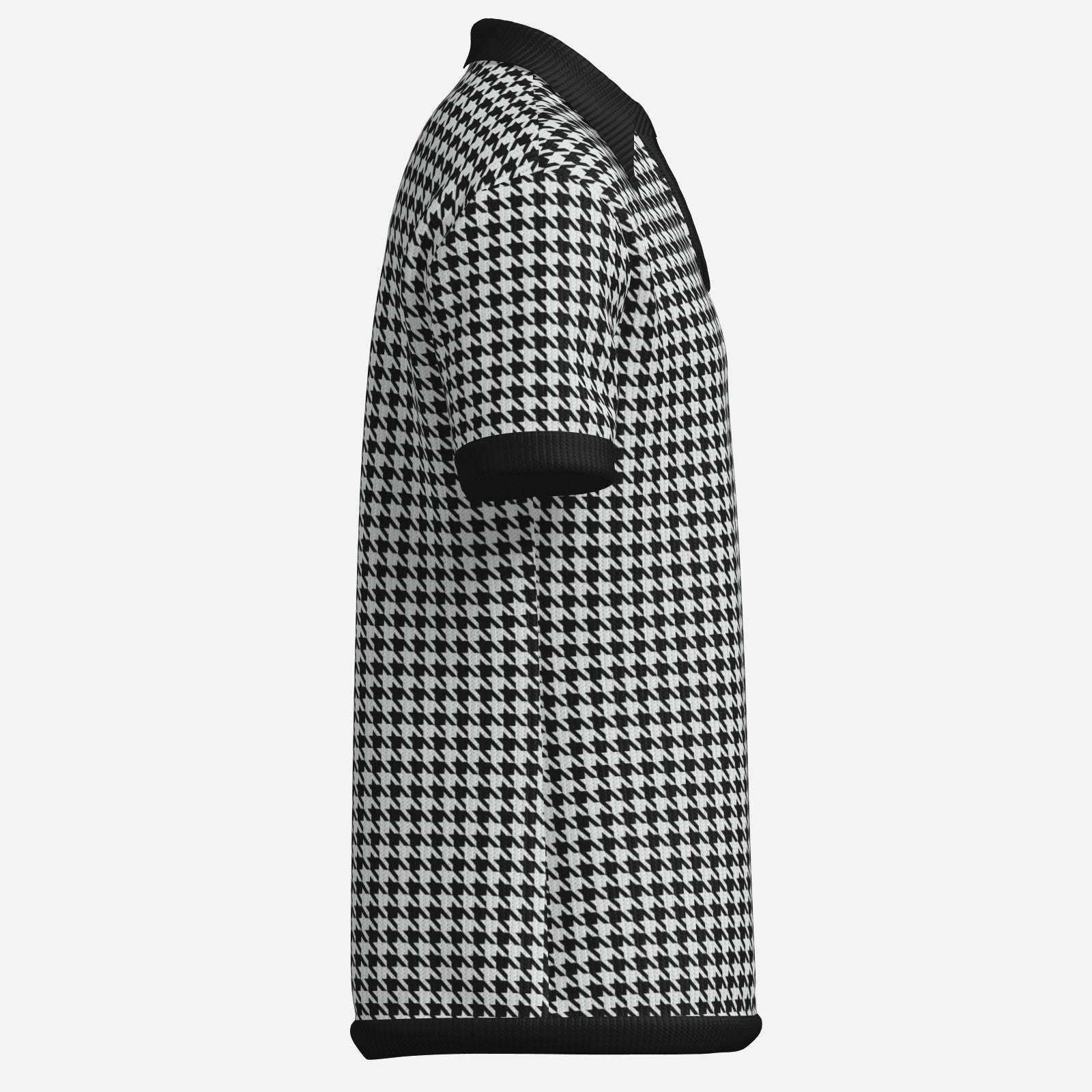 Retro Men's Houndstooth Knit Polo Shirt | 60s 70s Style Dagger Wing Collar Shirt