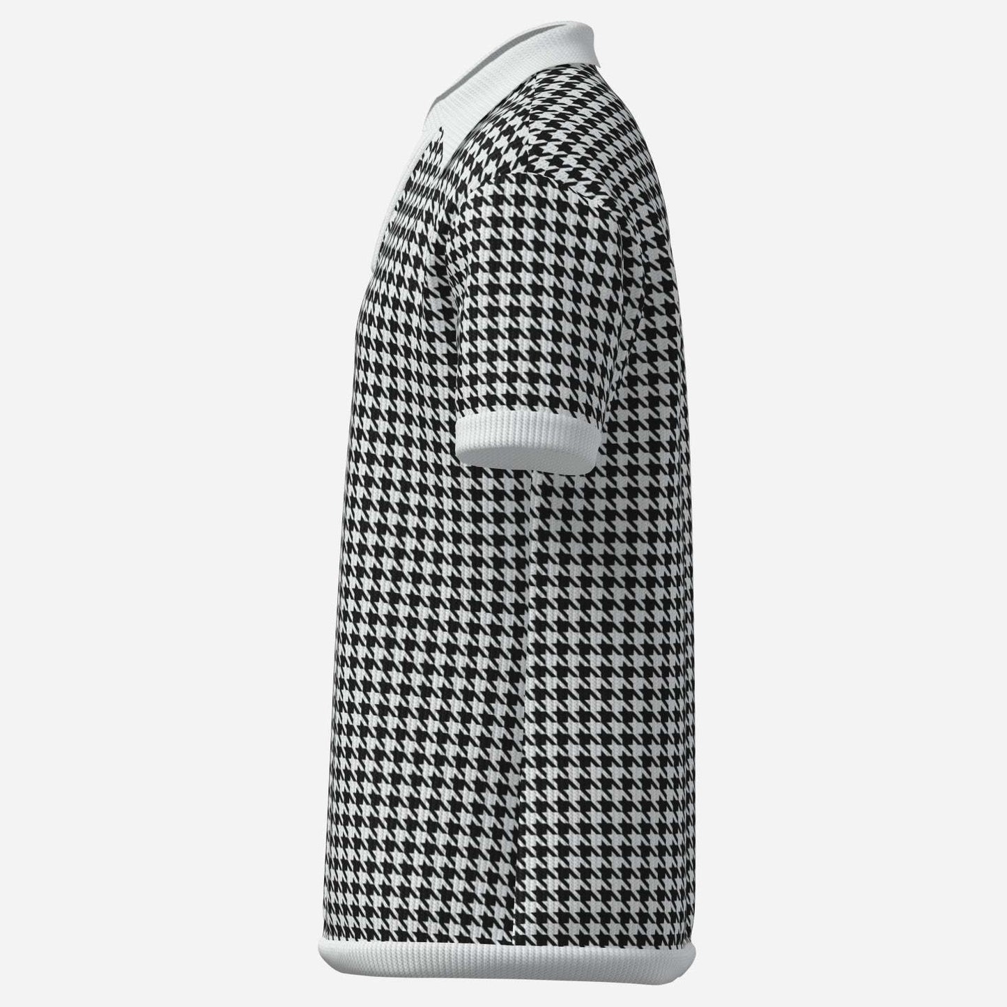 Retro Men's Houndstooth Knit Polo Shirt | 60s 70s Style Wing Collar Shirt | Houndstooth Shirt Men