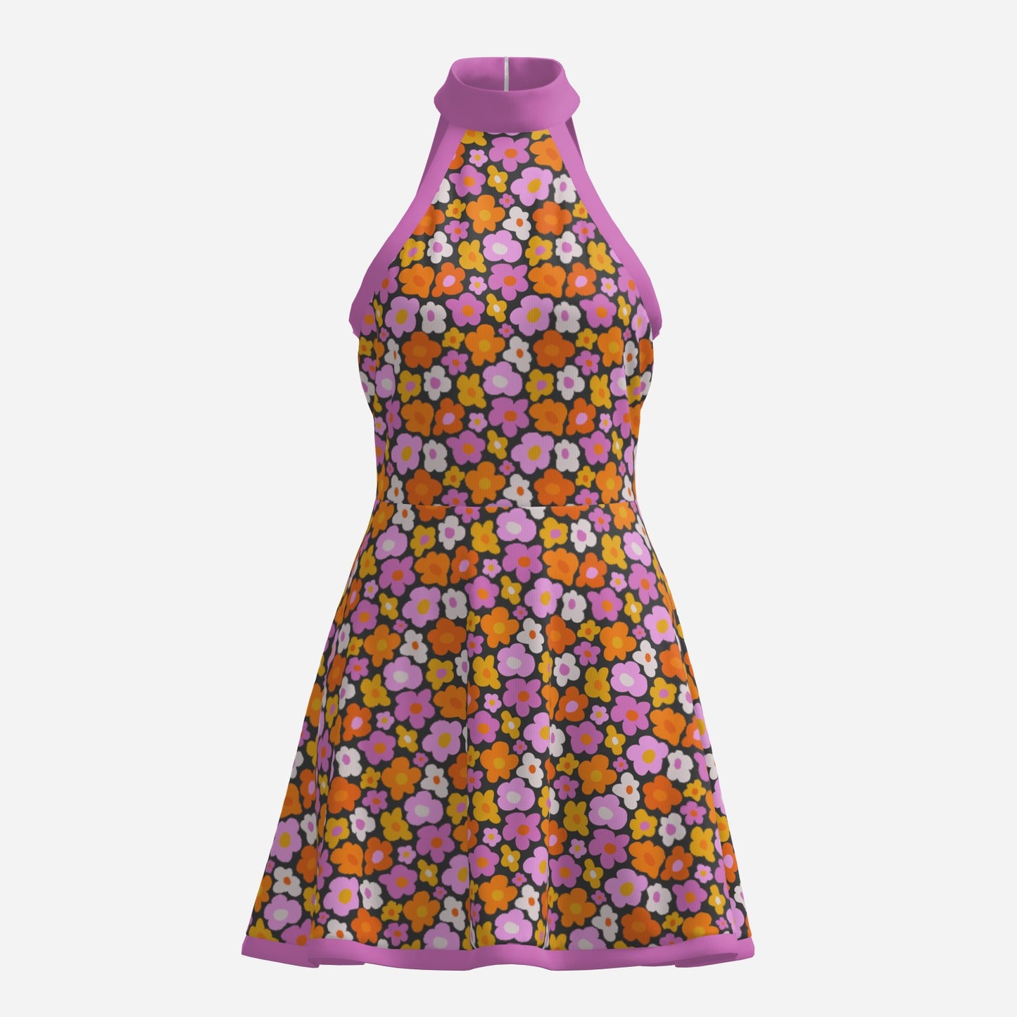 60s Dress Style, Floral Pink Mod Dress, 60s inspired mini dress, 60s Go Go Dress, Halter mini dress