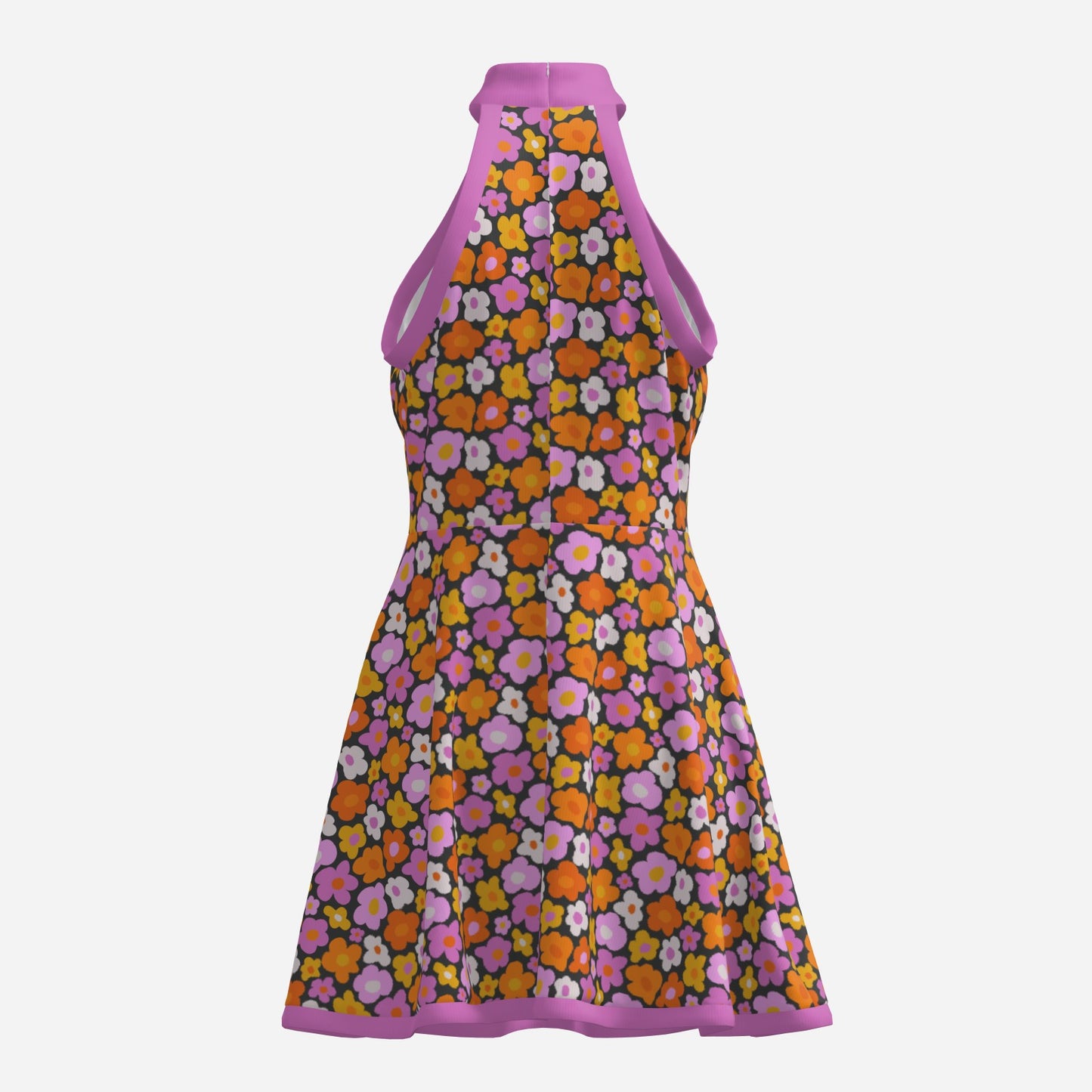 60s Dress Style, Floral Pink Mod Dress, 60s inspired mini dress, 60s Go Go Dress, Halter mini dress
