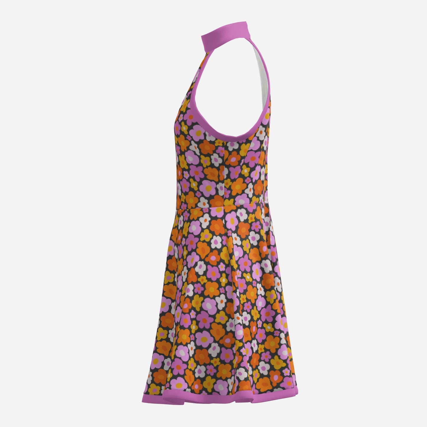 60s Dress Style, Floral Pink Mod Dress, 60s inspired mini dress, 60s Go Go Dress, Halter mini dress