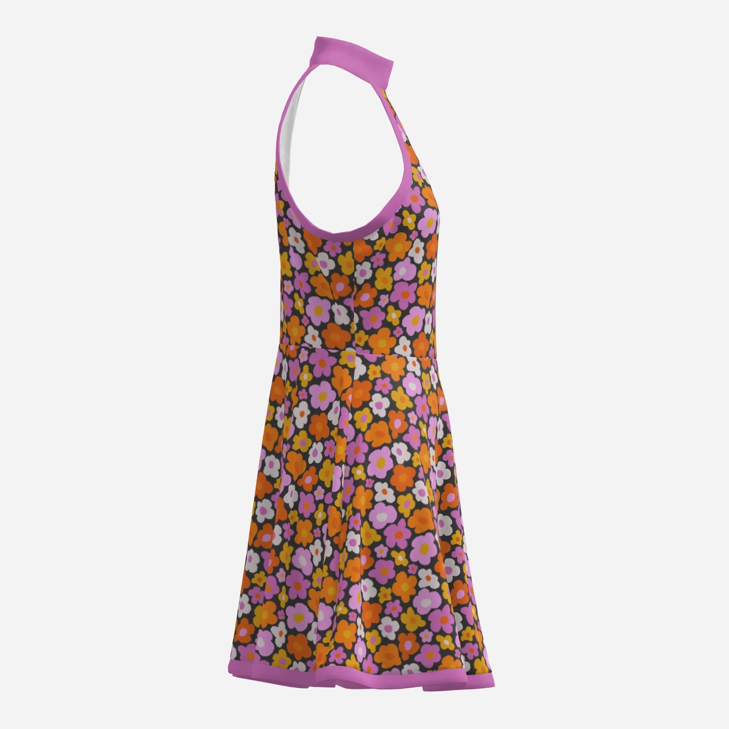 60s Dress Style, Floral Pink Mod Dress, 60s inspired mini dress, 60s Go Go Dress, Halter mini dress