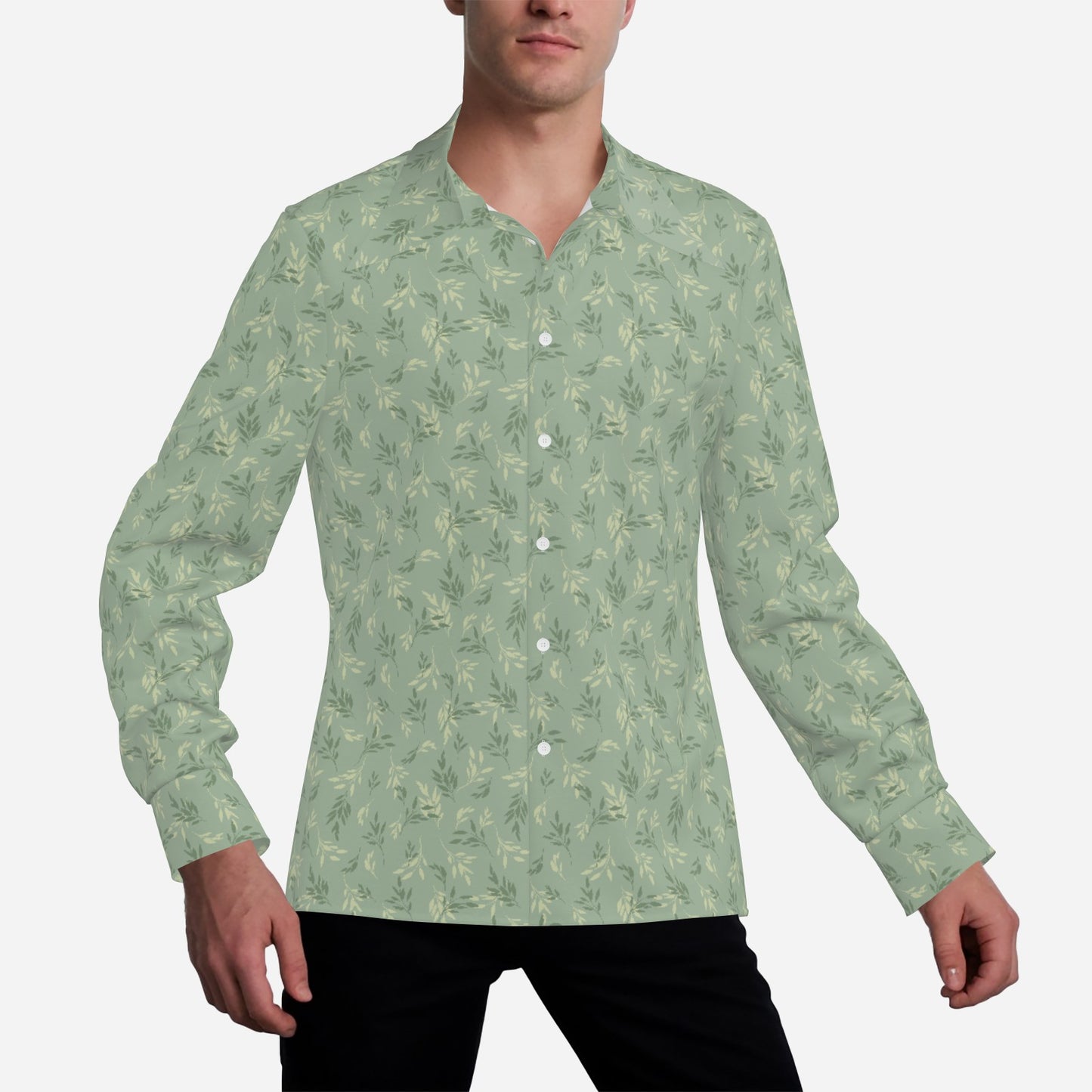 70s Style Shirt Men | Mint Green Shirt Men | Floral Wing Collar Shirt | Retro Dagger Collar Shirt