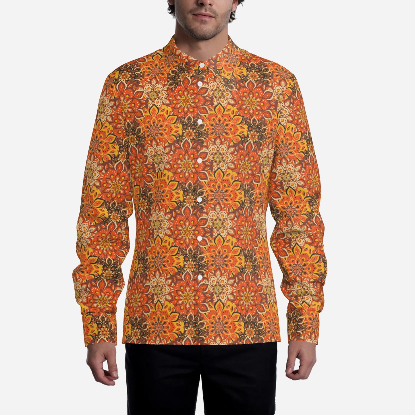 70s Style Shirt, Retro 70s Men's Shirt | Orange Hippie Boho Shirt | Wing Collar Disco Top