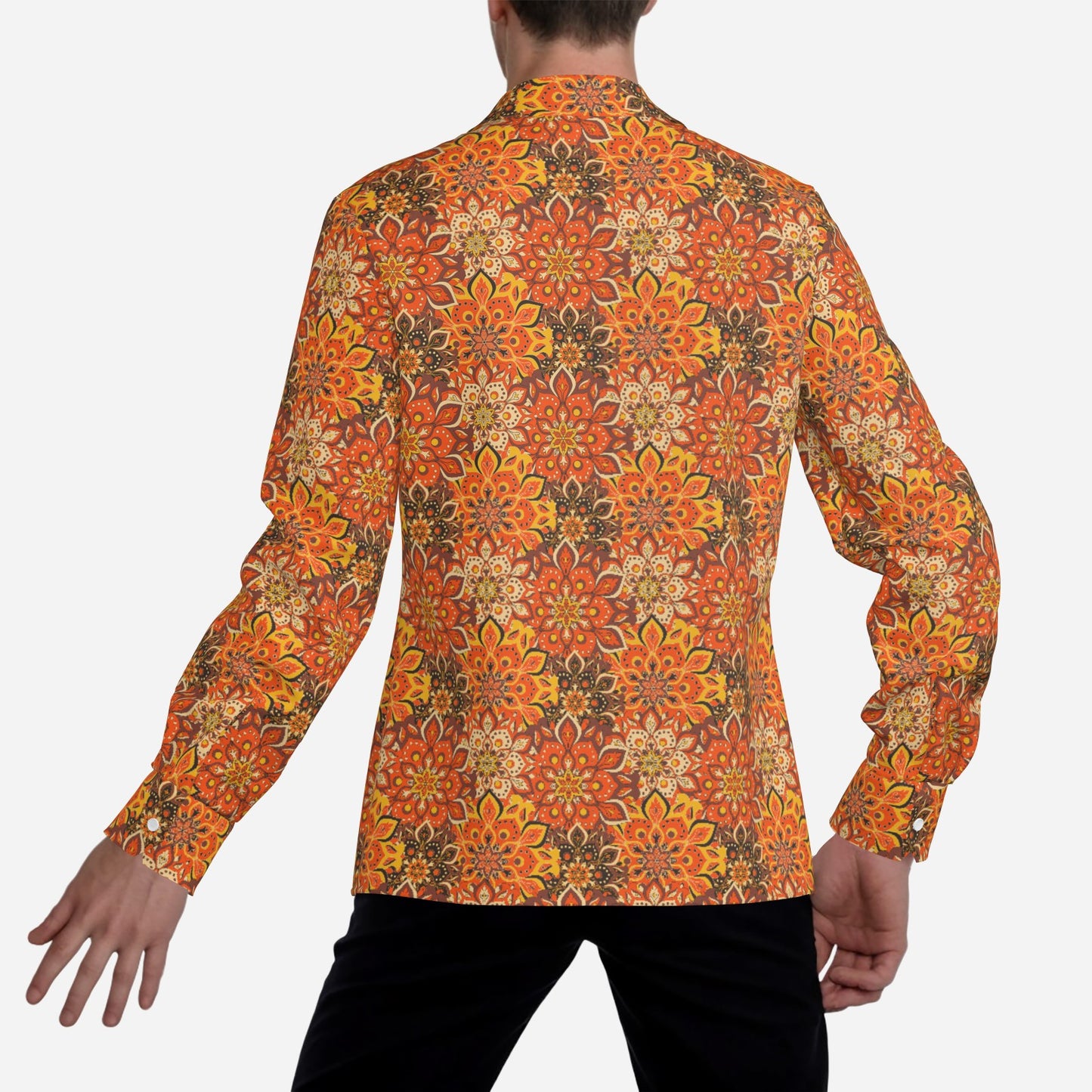 70s Style Shirt, Retro 70s Men's Shirt | Orange Hippie Boho Shirt | Wing Collar Disco Top