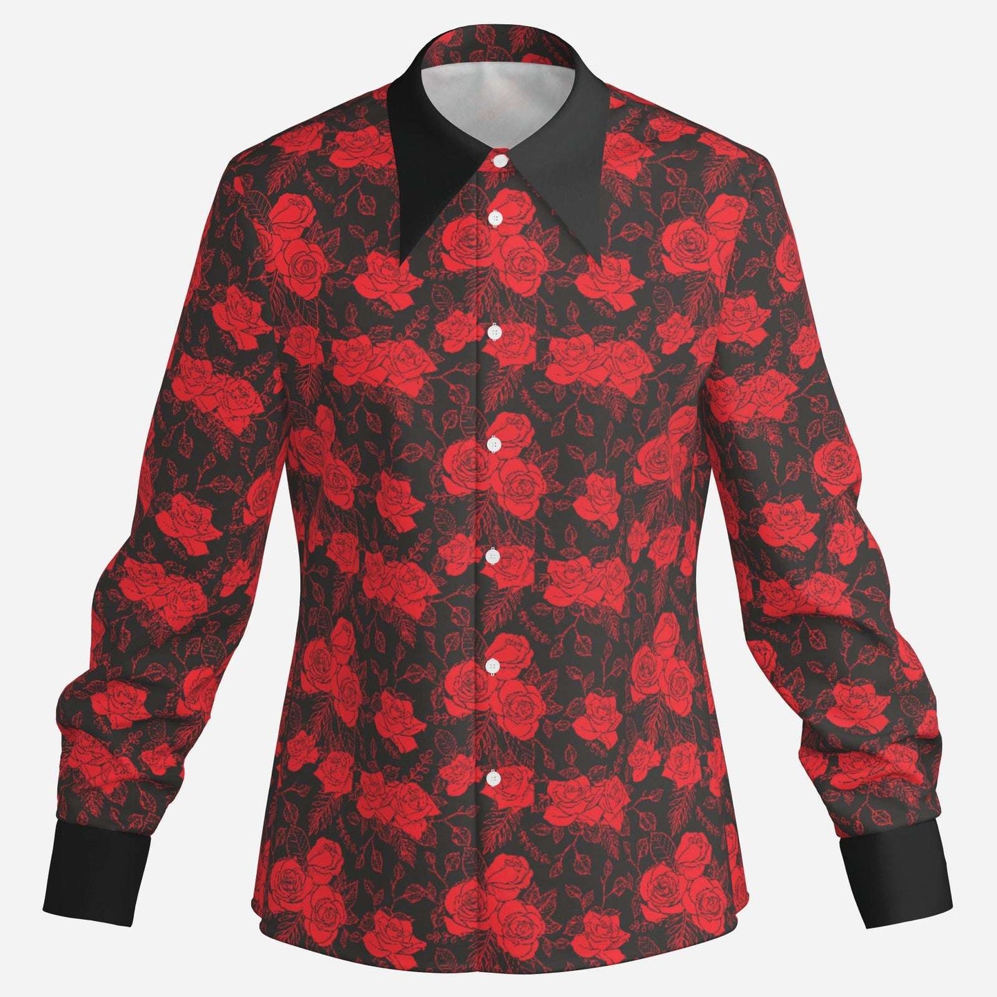 Groovy 70s Men's Rose Print Shirt | Wing Collar Hippie Shirt | Retro Disco Floral Top