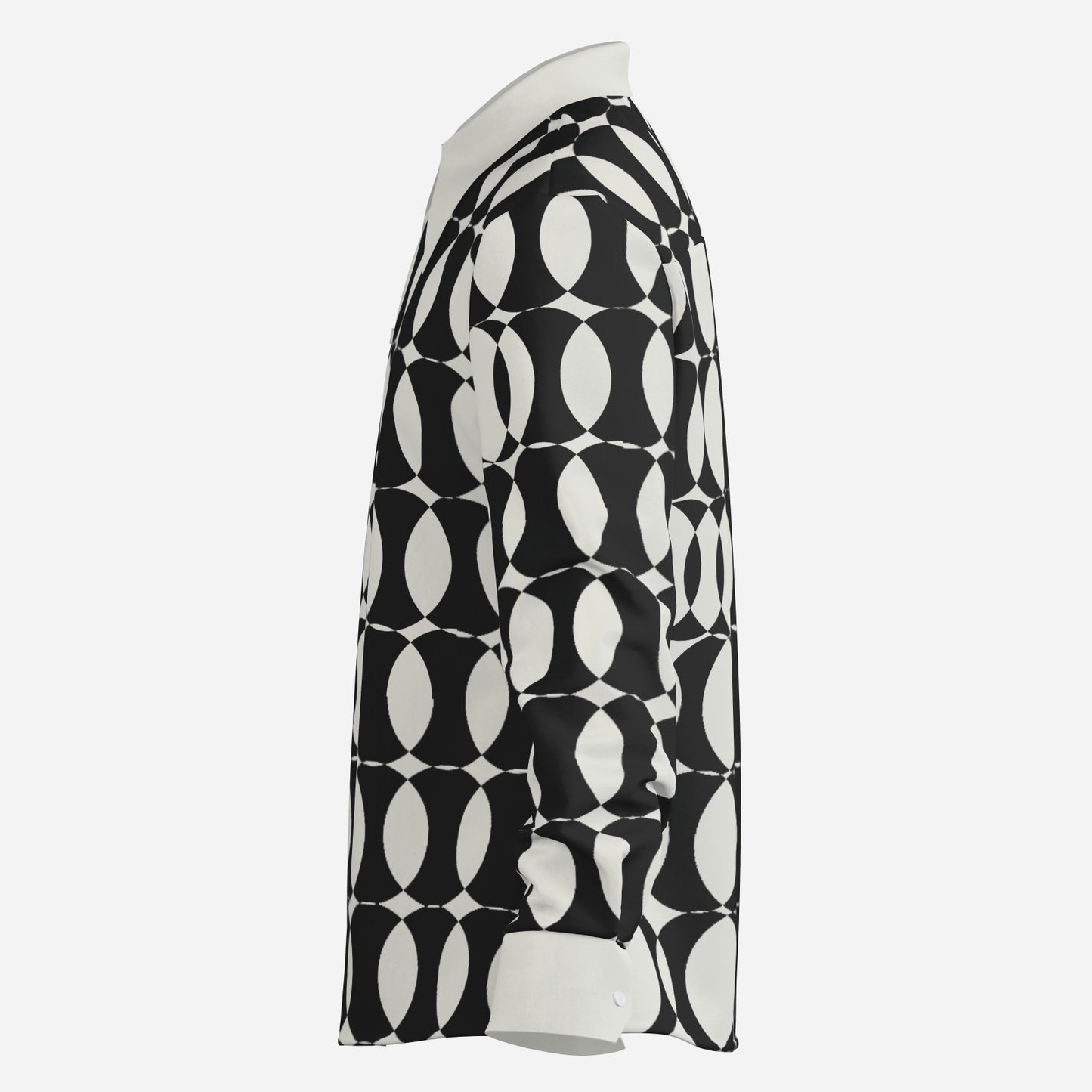 Men's 70s Style Shirt, Op Art Shirt, Black and White Geometric Shirt, Wing Collar Shirt