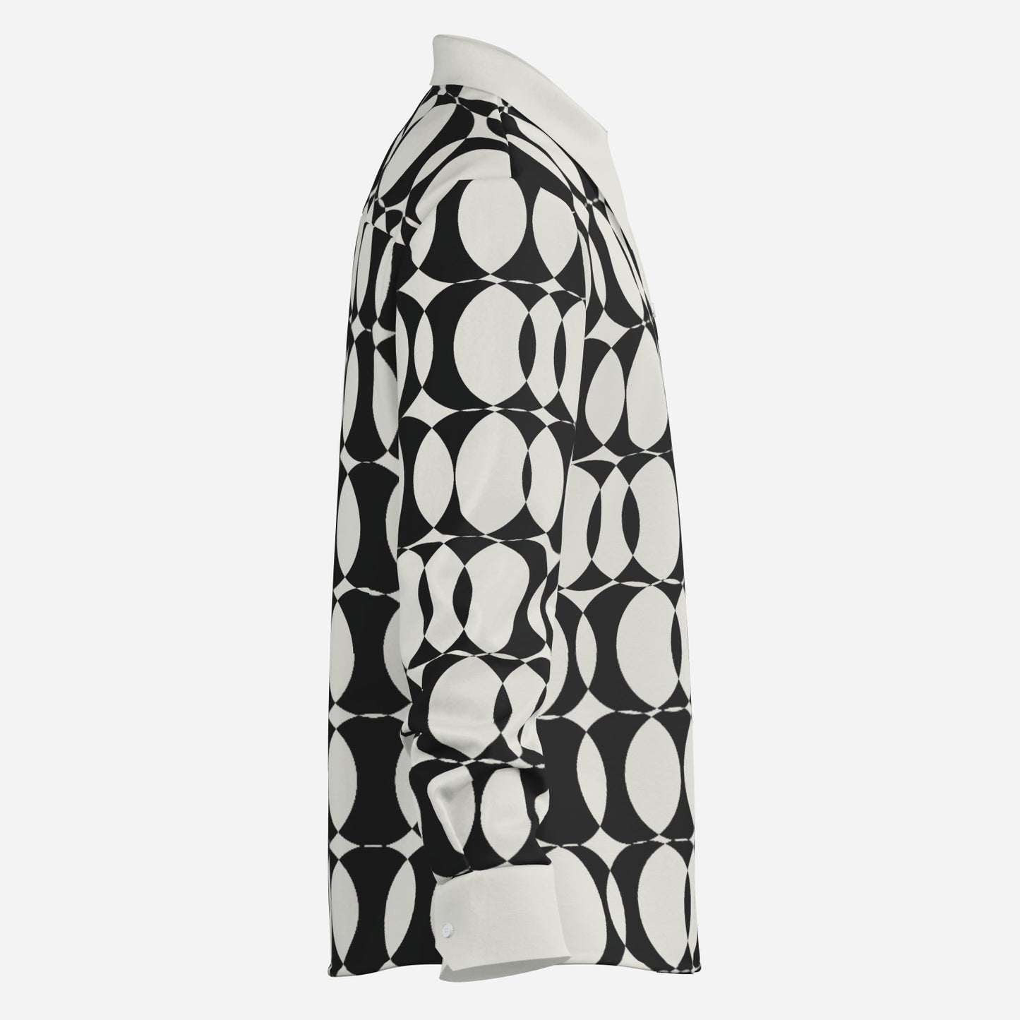 Men's 70s Style Shirt, Op Art Shirt, Black and White Geometric Shirt, Wing Collar Shirt
