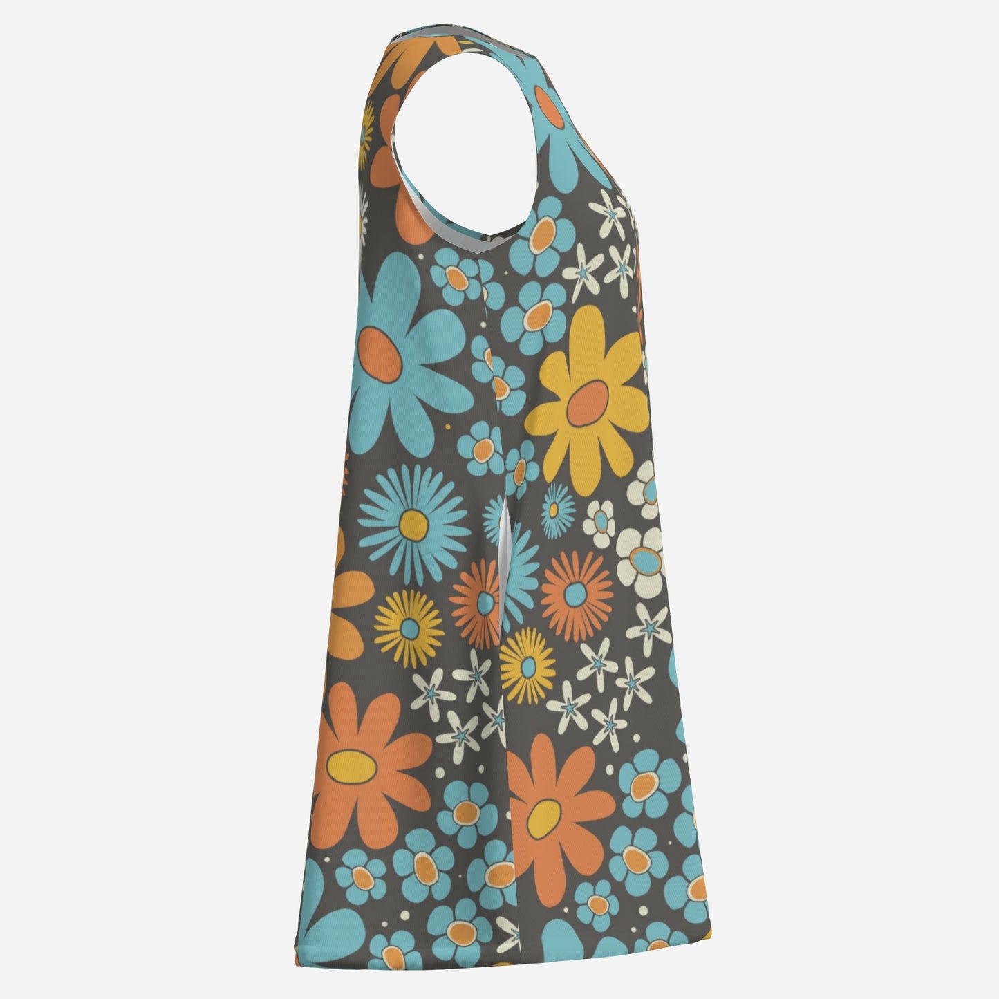 60s Style Dress, Mod Blue Floral Tent Dress | Retro Sleeveless Mini Dress | 60s Go-Go Dress
