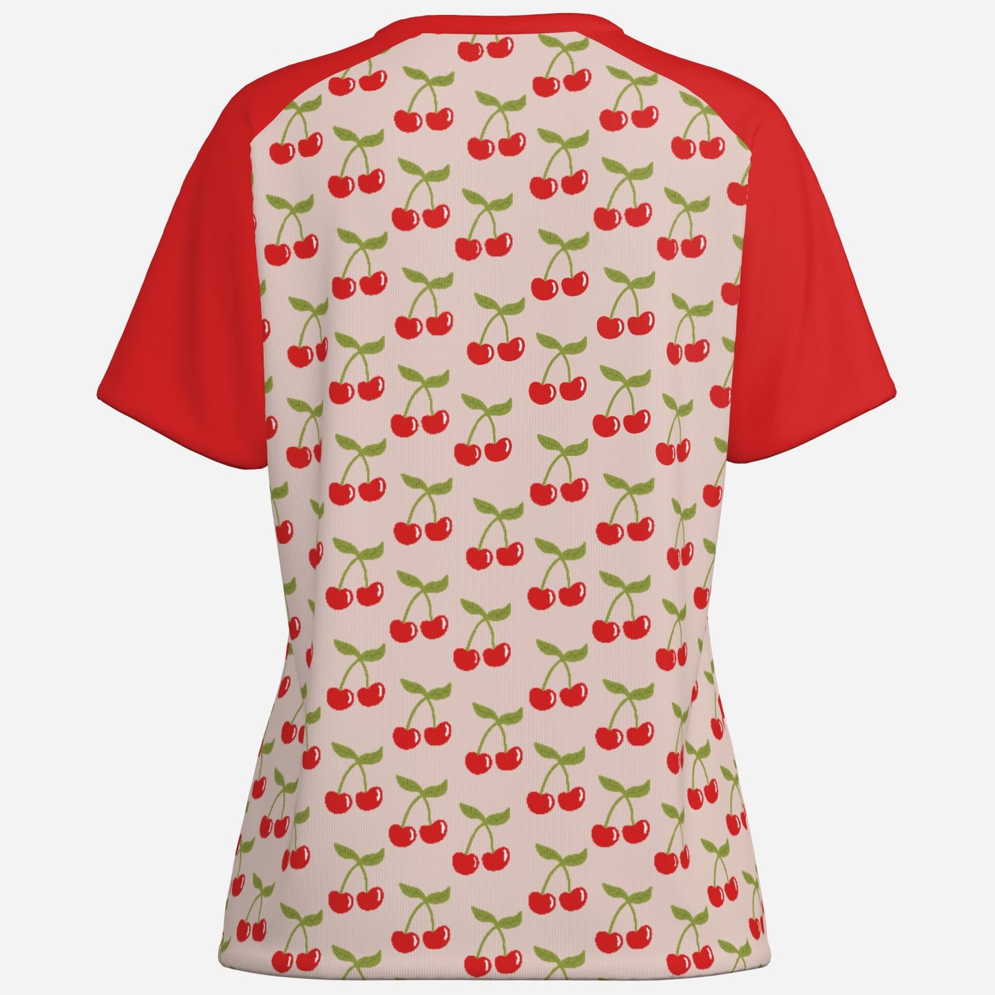 Women’s Retro T-Shirt | Pin-Up Cherry Print Raglan Tee | Vintage Style Cotton Top | Red Raglan Summer Shirt