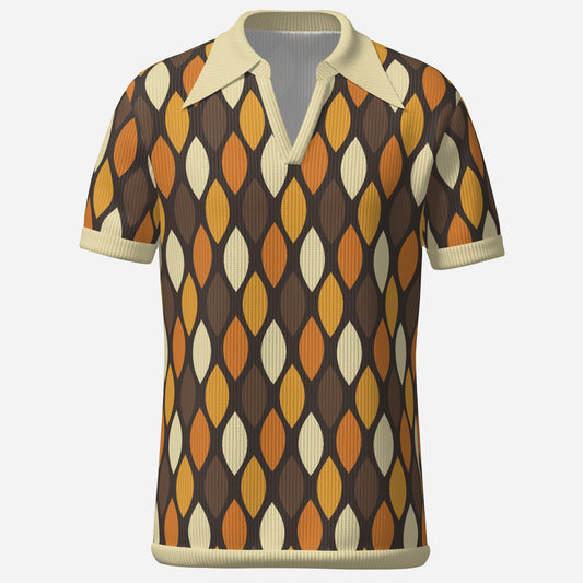 70s Polo Shirt, 70s Knit Polo shirt, 70s Style Disco Shirt, Retro Polo Shirt, Groovy 70s Geometric Polo Shirt