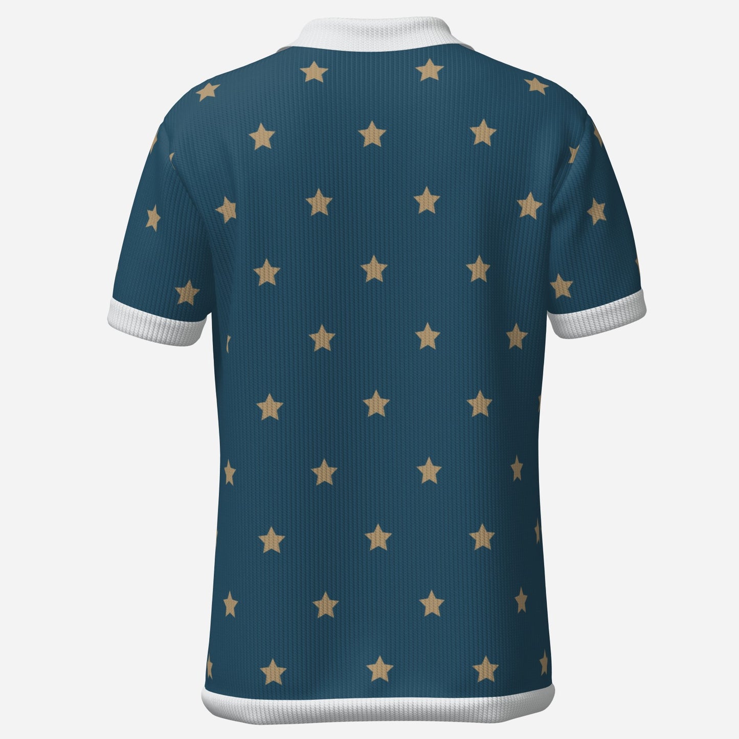 Retro Polo Shirt, 70s Wing Collar Shirt, Blue Star shirt, Blue Knit polo Shirt, Star print shirt