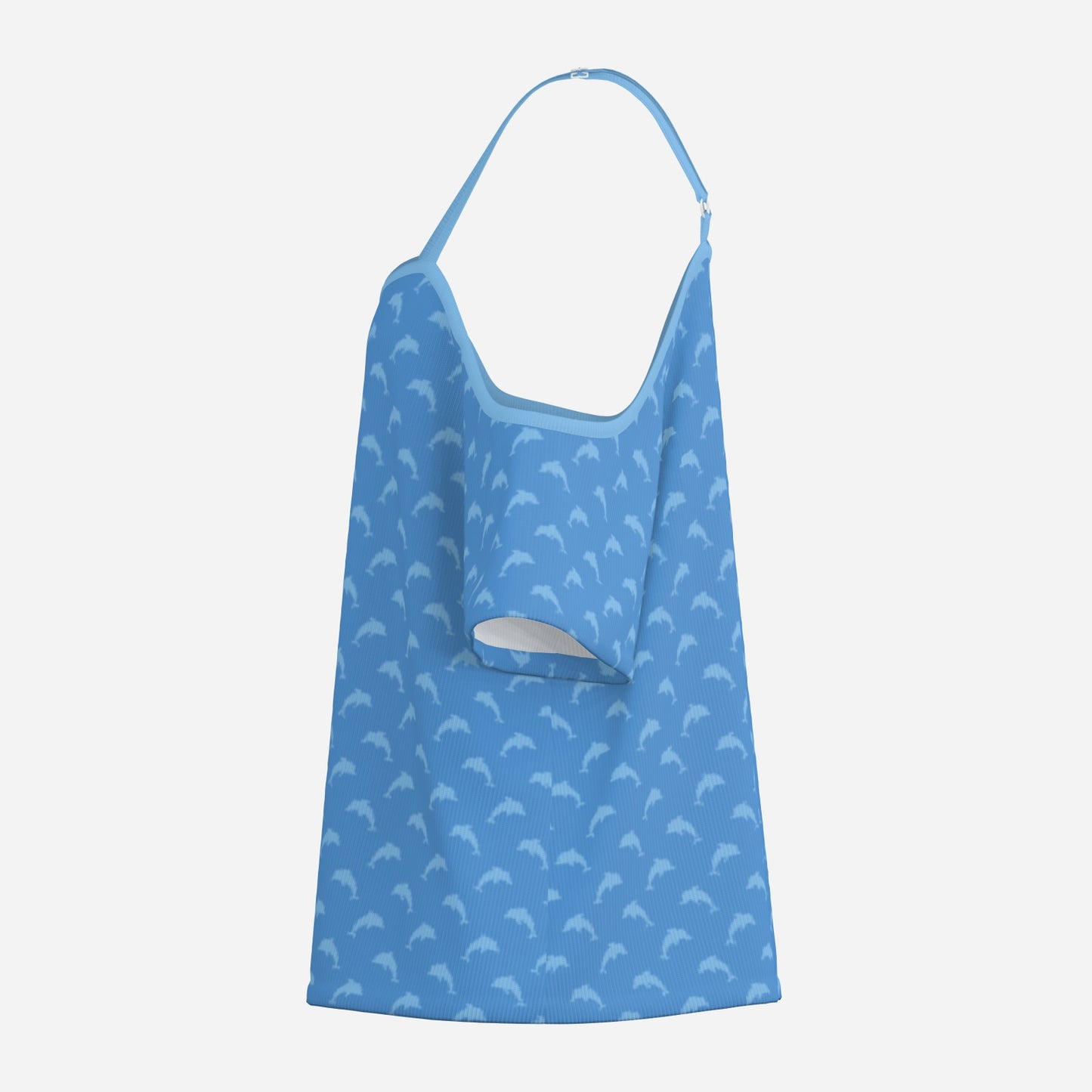 Women’s Dolphin Print Blue Off Shoulder Top | Eco-Friendly Imitation Cotton Flutter Sleeve Blouse