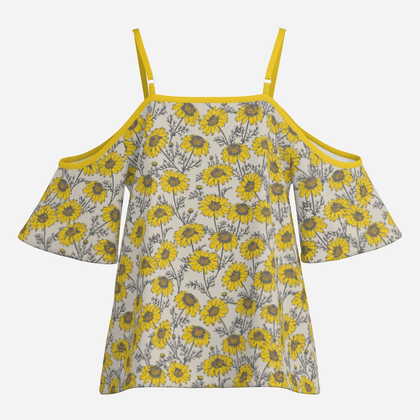 Women’s Yellow Floral Off Shoulder Top | Eco-Friendly Imitation Cotton Flutter Sleeve Blouse