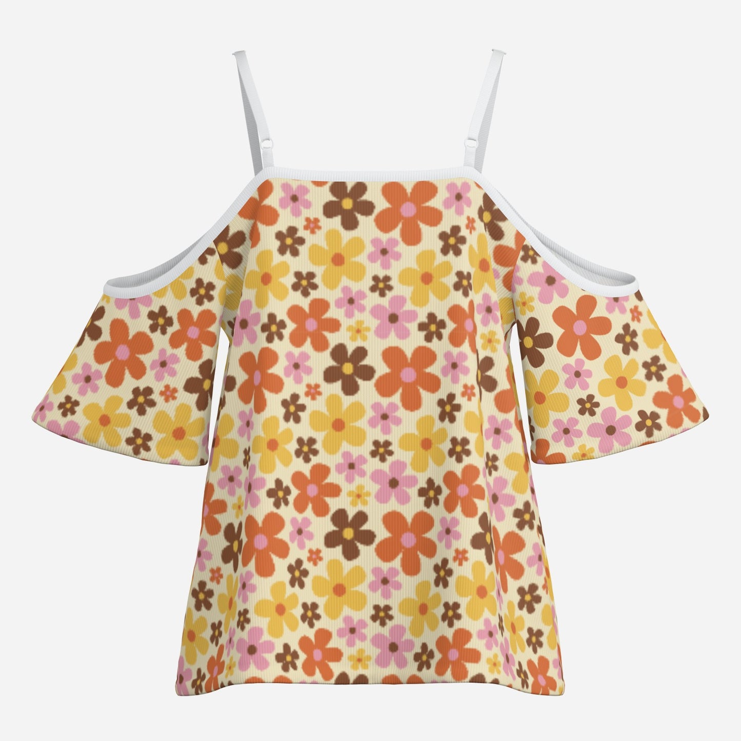 Women’s Retro 70s Off Shoulder Top | Eco-Friendly Imitation Cotton Flutter Sleeve Blouse