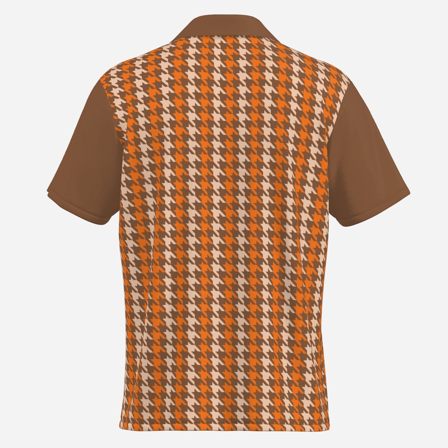 70s Style Shirt Men | Retro Orange Brown Houndstooth Shirt | Vintage Houndstooth Short Sleeve Shirt |