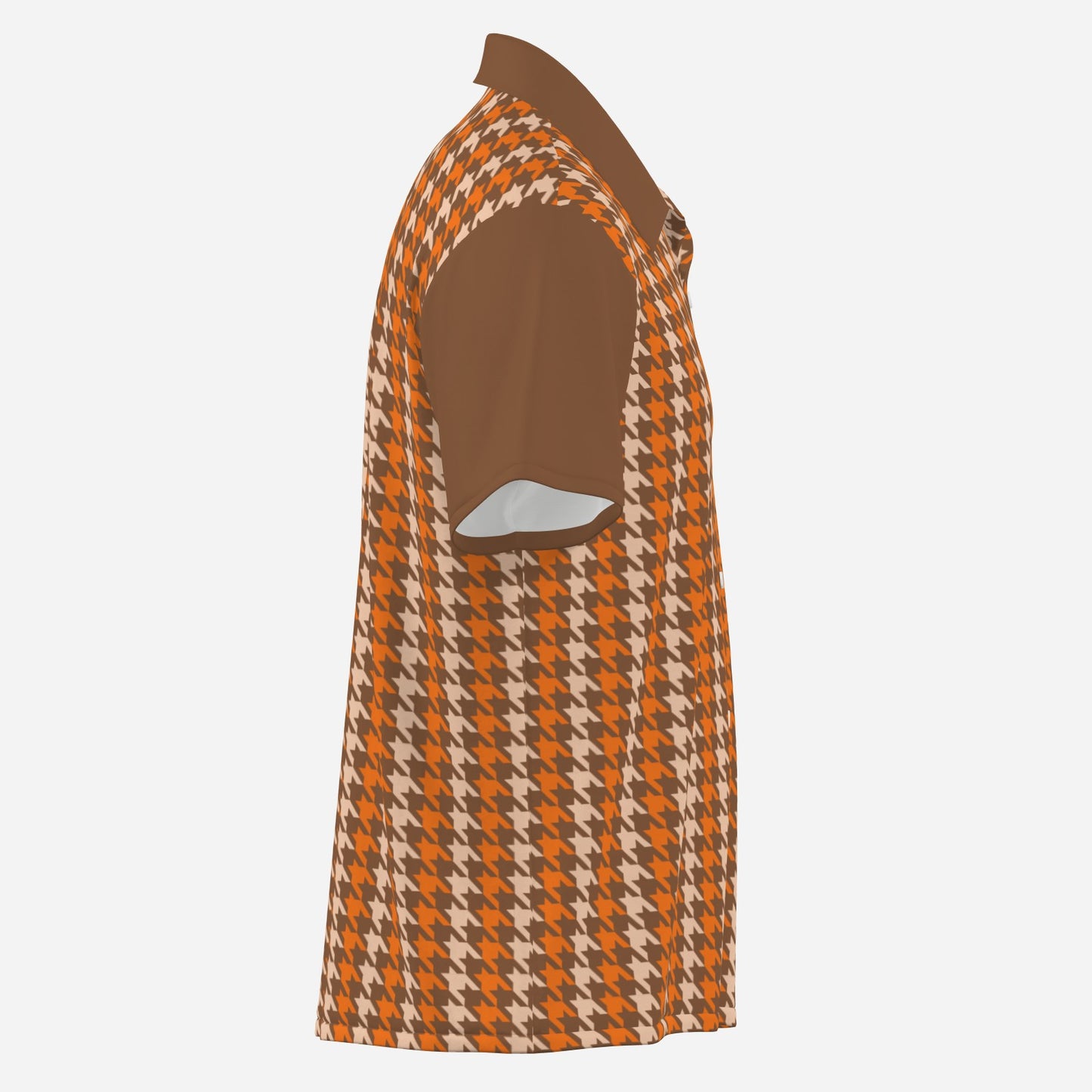 70s Style Shirt Men | Retro Orange Brown Houndstooth Shirt | Vintage Houndstooth Short Sleeve Shirt |