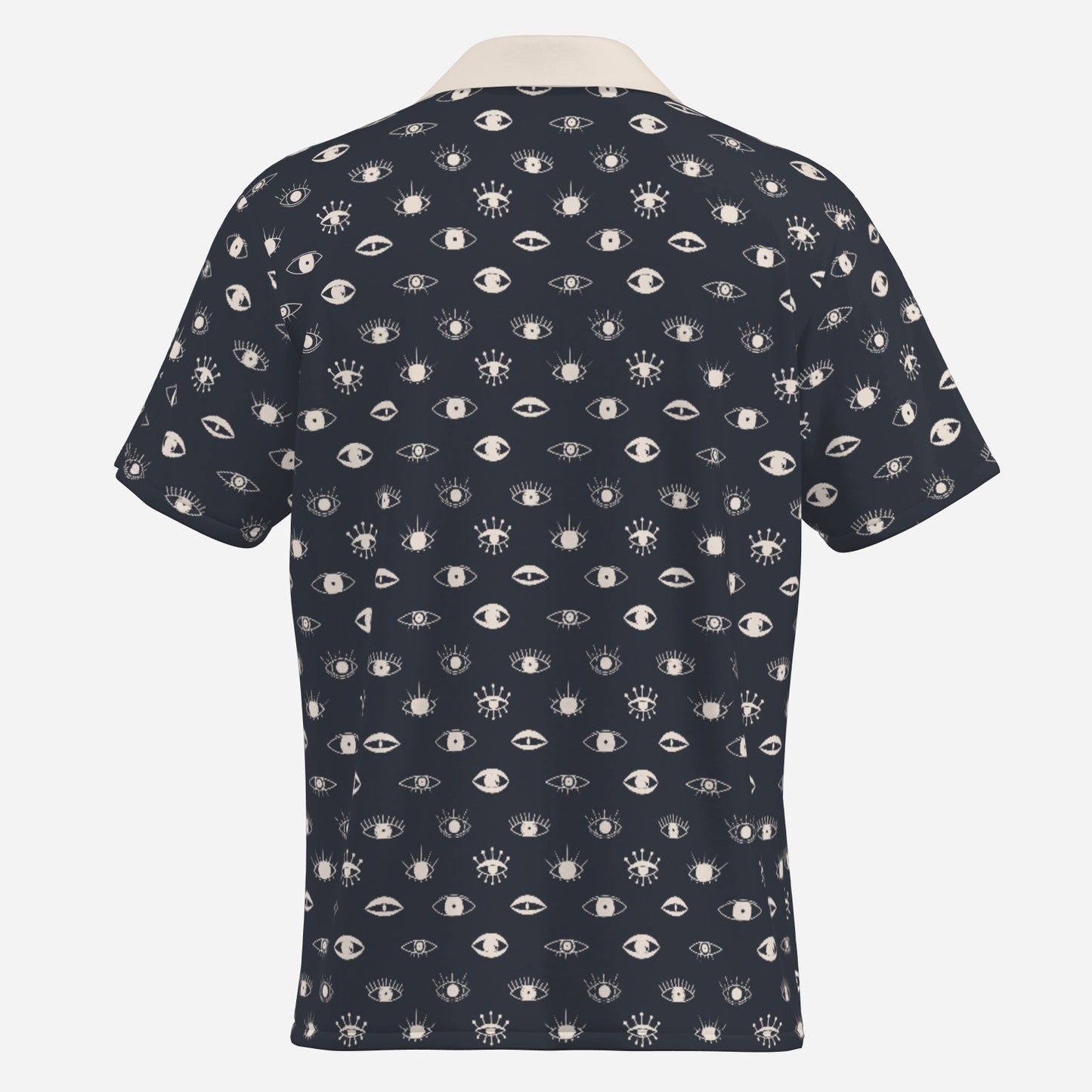 Retro Black Shirt Men | Artistic Eye Print Shirt | Unique 50s Inspired Shirt | Contrasting Beige Collar |