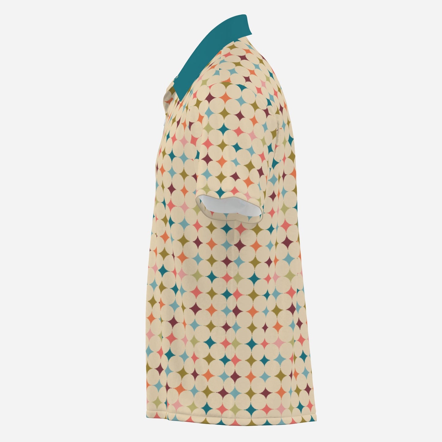 Men’s 50s Style Shirt | Retro Multicolor Geometric Shirt | Vintage Beige & Teal Shirt Men