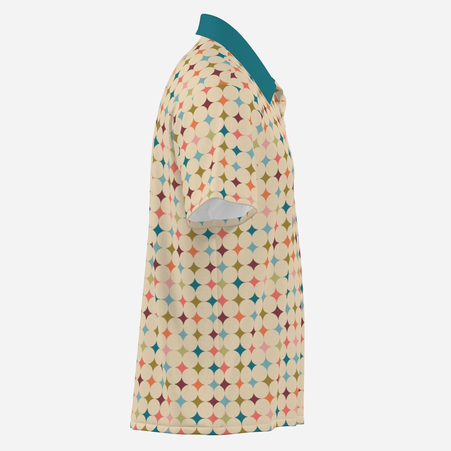 Men’s 50s Style Shirt | Retro Multicolor Geometric Shirt | Vintage Beige & Teal Shirt Men