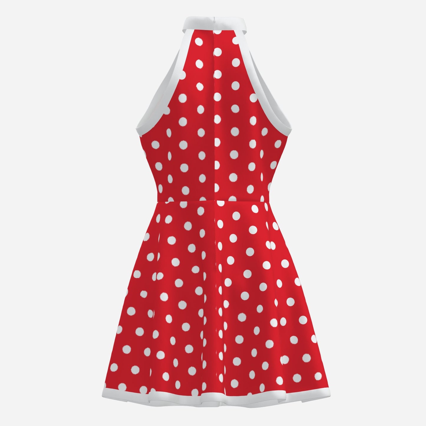 50s 60s Dress Style, Retro Red Polka Dot mini dress, Red Polka Dot Halter Mini Dress, Red Sleeveless Dress