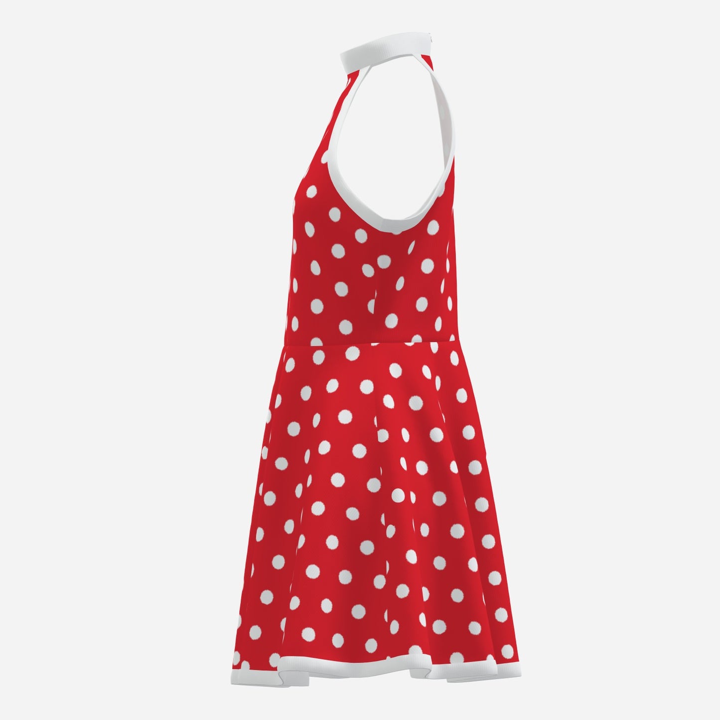 50s 60s Dress Style, Retro Red Polka Dot mini dress, Red Polka Dot Halter Mini Dress, Red Sleeveless Dress