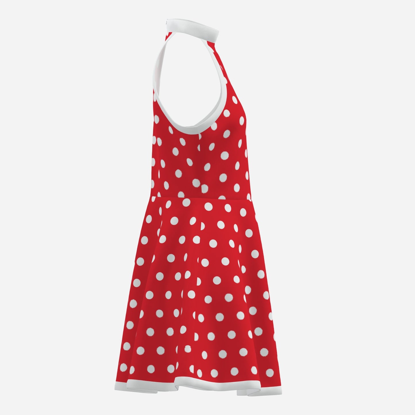 50s 60s Dress Style, Retro Red Polka Dot mini dress, Red Polka Dot Halter Mini Dress, Red Sleeveless Dress