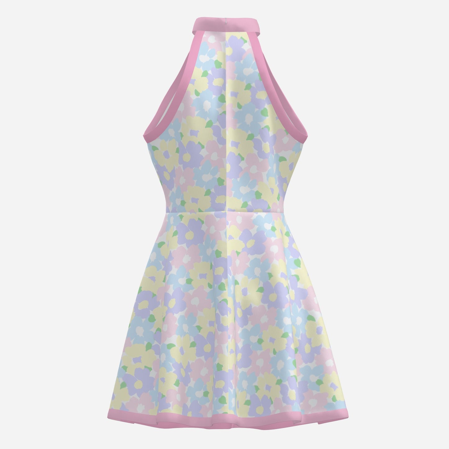 Mod 60s dress style, Vintage Style Dress, Pink Pastel floral mini dress, Sleeveless Retro Halter Dress