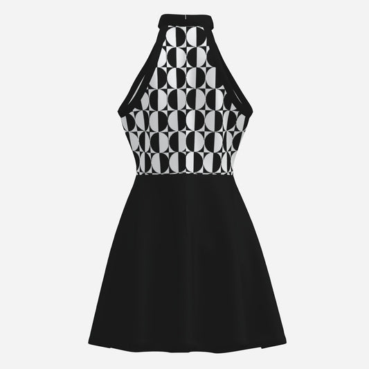 60s Mod Style Dress | Retro Black & White Halter Mini Dress | Geometric Black Go go Dress | Retro Sleeveless Dress