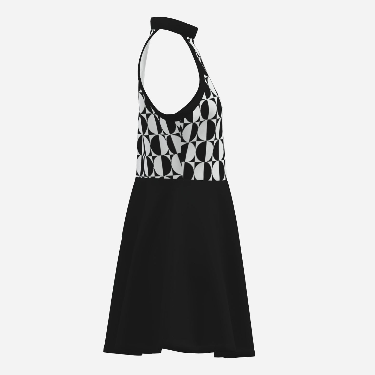 60s Mod Style Dress | Retro Black & White Halter Mini Dress | Geometric Black Go go Dress | Retro Sleeveless Dress