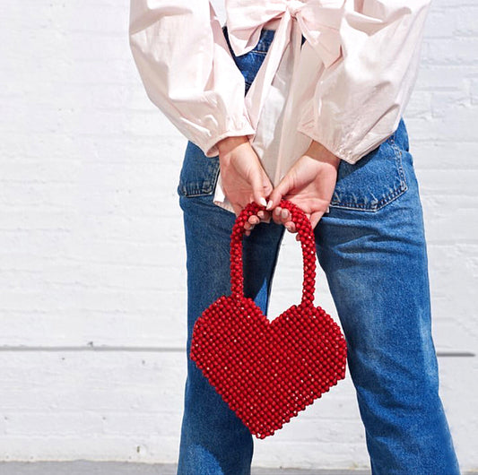 Handmade Beaded Heart Bag, Heart Shaped Bag
