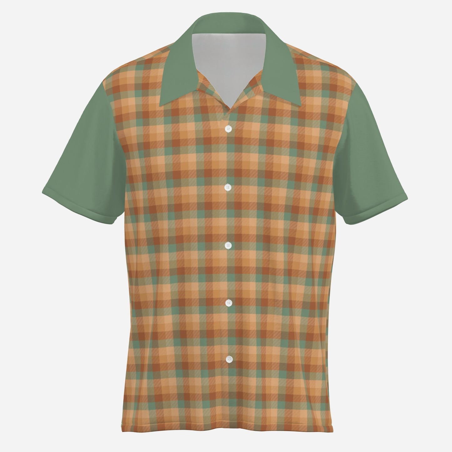 Make a statement in this men’s retro brown plaid shirt, featuring a striking mint green spread collar and sleeves. Vintage 1950s-inspired short sleeve button down—unique rockabilly style from Trendy Hip Buys, perfect for standout retro summer fashion.