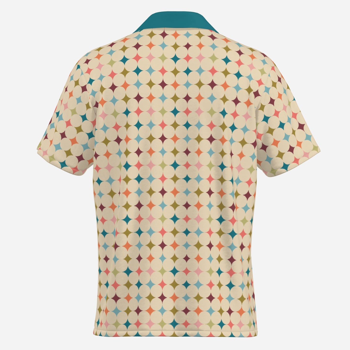 Men’s 50s Style Shirt | Retro Multicolor Geometric Shirt | Vintage Beige & Teal Shirt Men