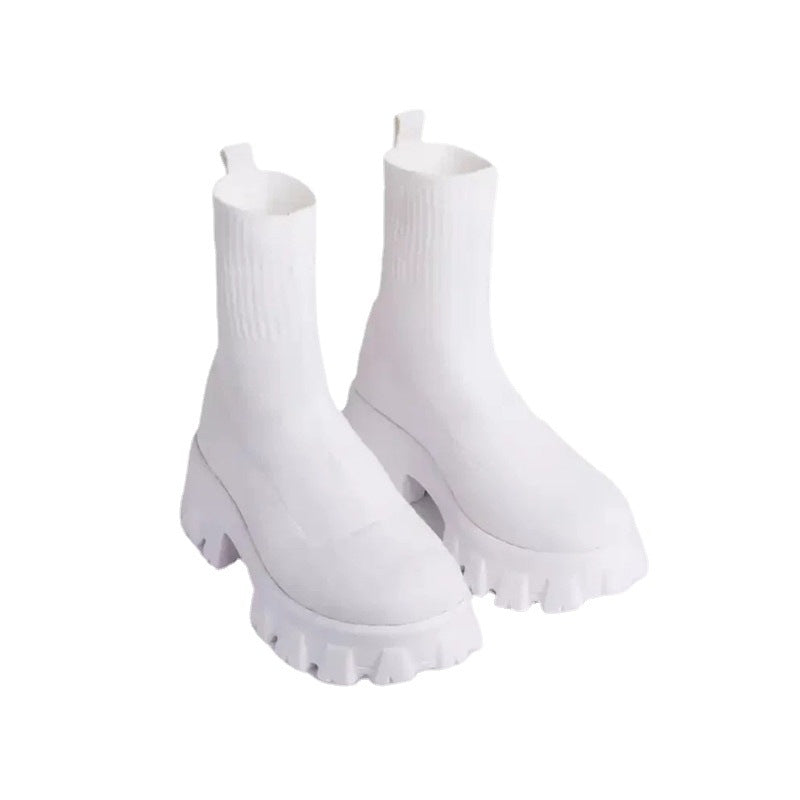 Funky Woven Chunky Heel Boots, White Ankle Boots, Mod Boots
